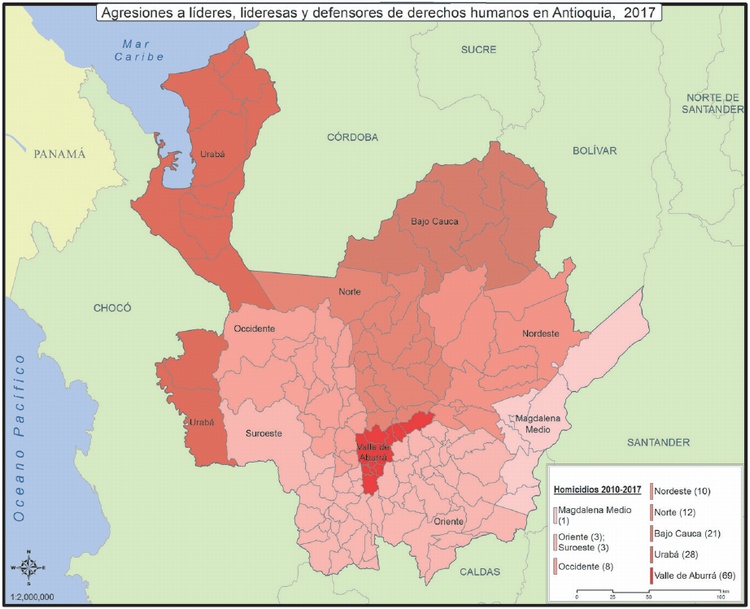 Agresiones defensores en Antioquia, 2017