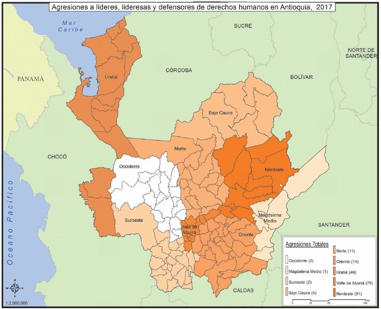 Agresiones a defensores en Antioquia 2017
