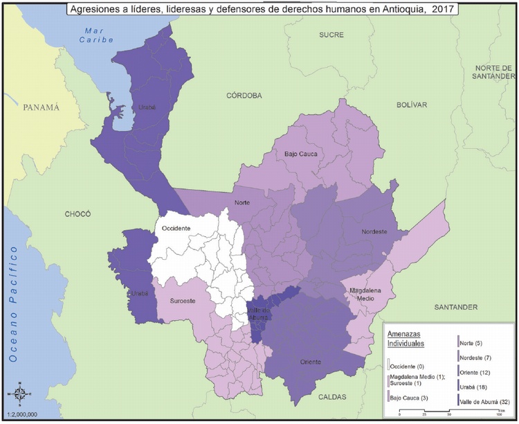 Agresiones a defensores en Antioquia 2017