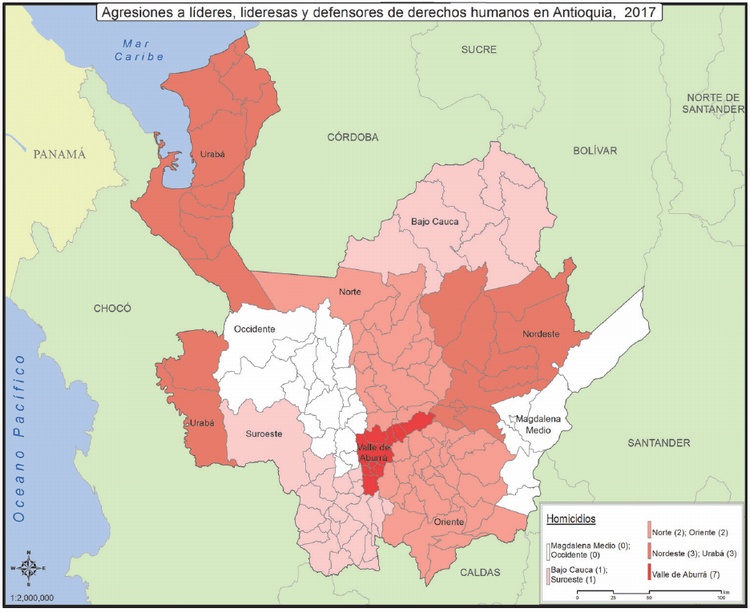 Agresiones a defensores en Antioquia 2017